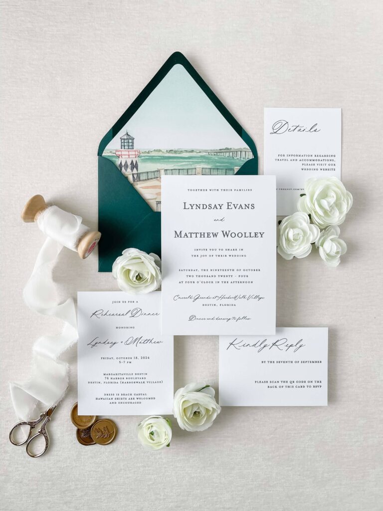 Destination wedding invitation suite for Destin, Florida wedding