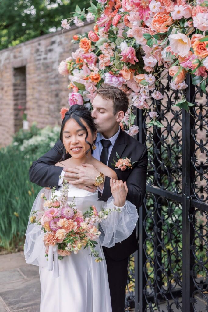 Portrait of bride and groom at Tyler Gardens
