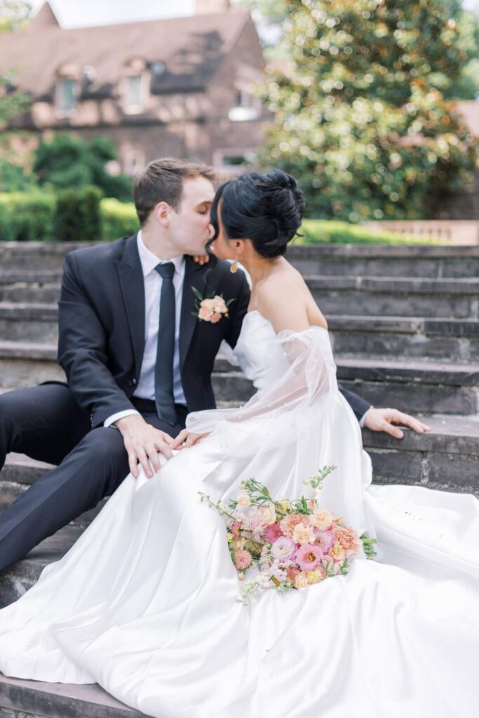 Portrait of bride and groom at Tyler Gardens