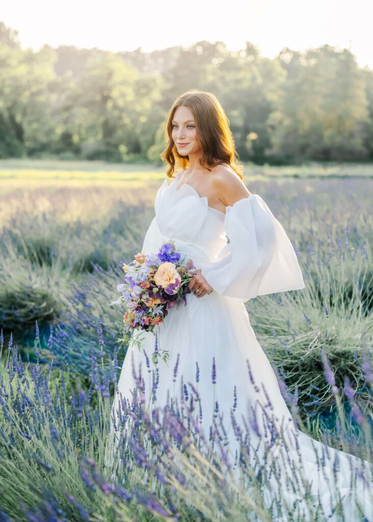 Bridal portrait in lavender field