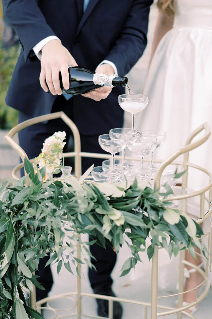 Champagne tower with greenery