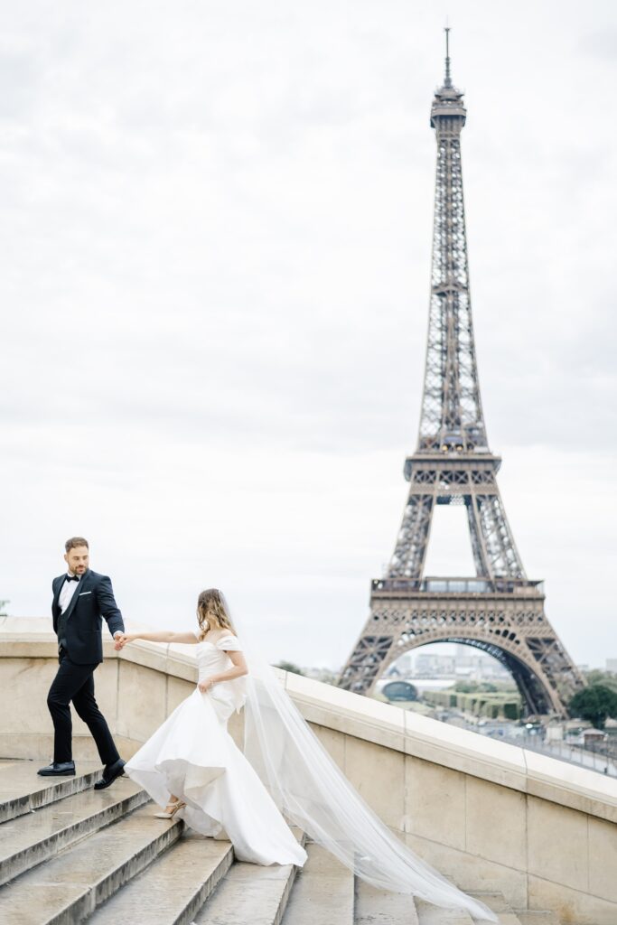 Bride and groom at Paris destination wedding