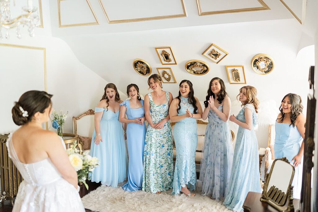 Bride's first look with bridesmaids