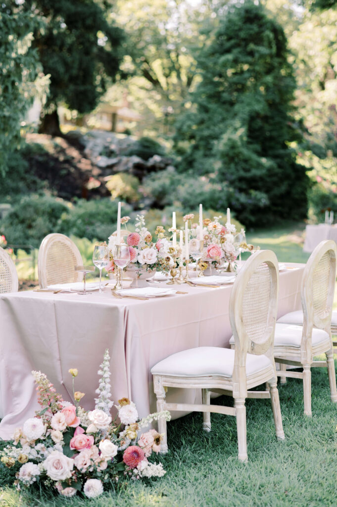 Romantic garden reception tablescape