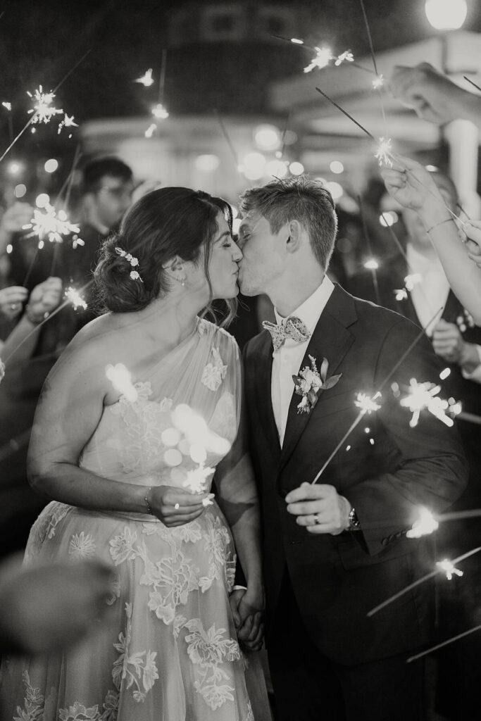 Bride and groom sparkler exit