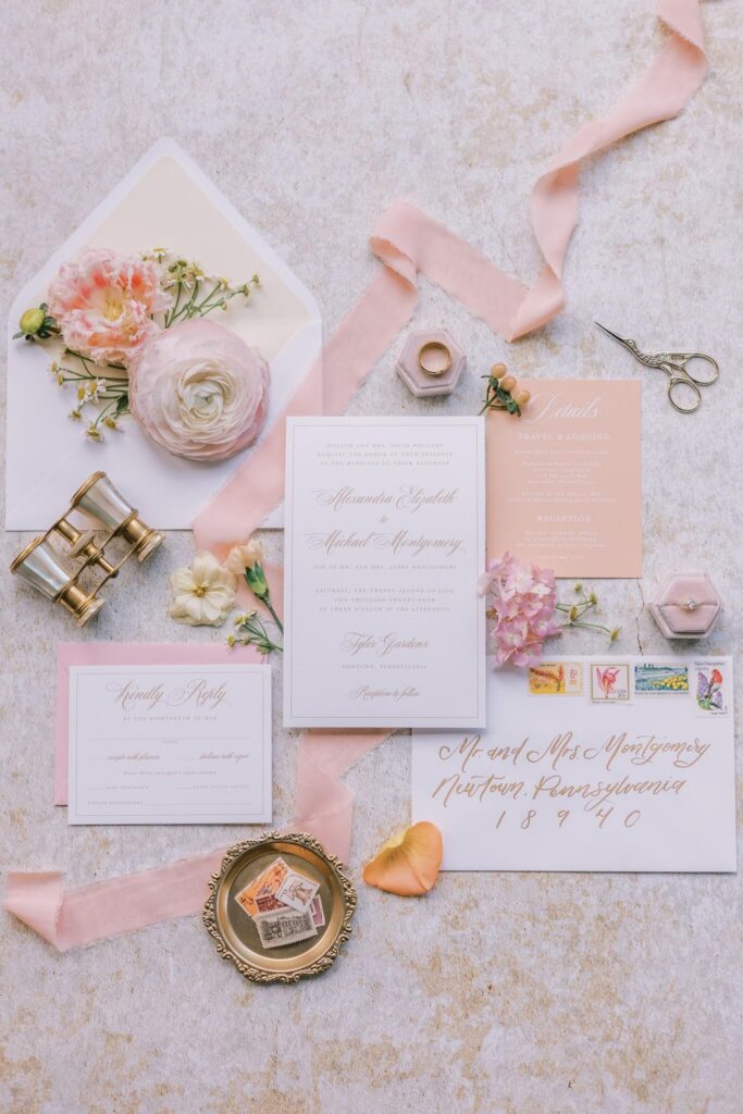 Romantic peach wedding invitation suite