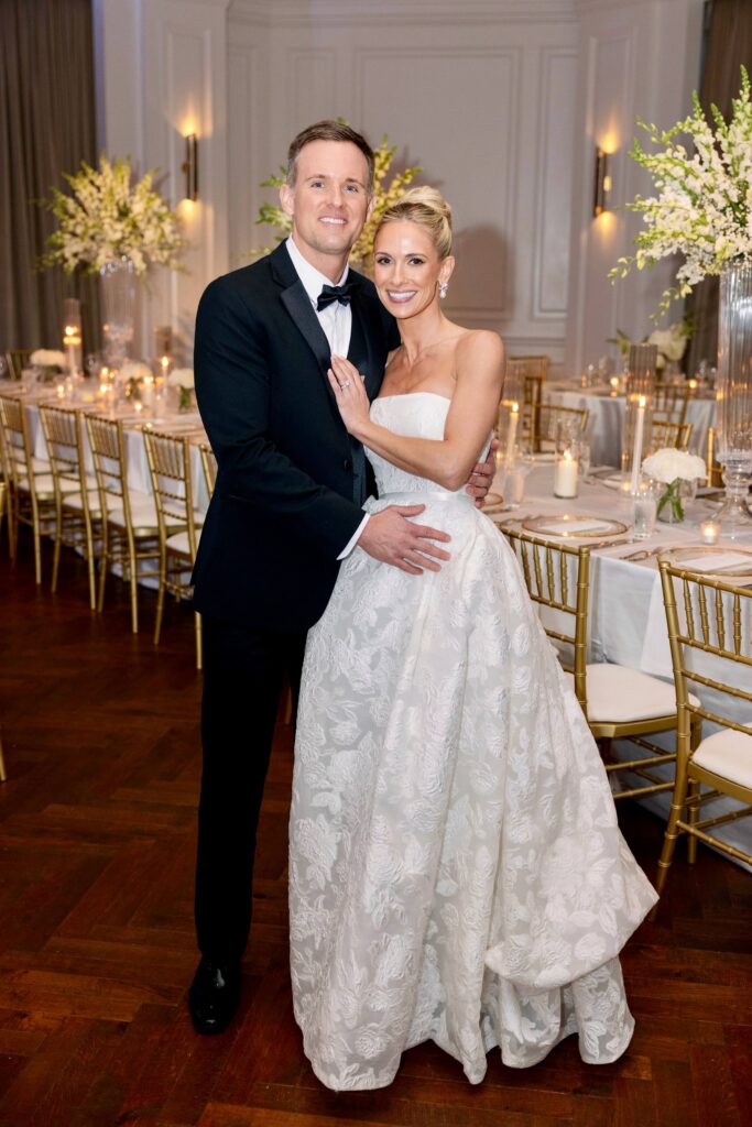 Bride and groom at candlelit reception