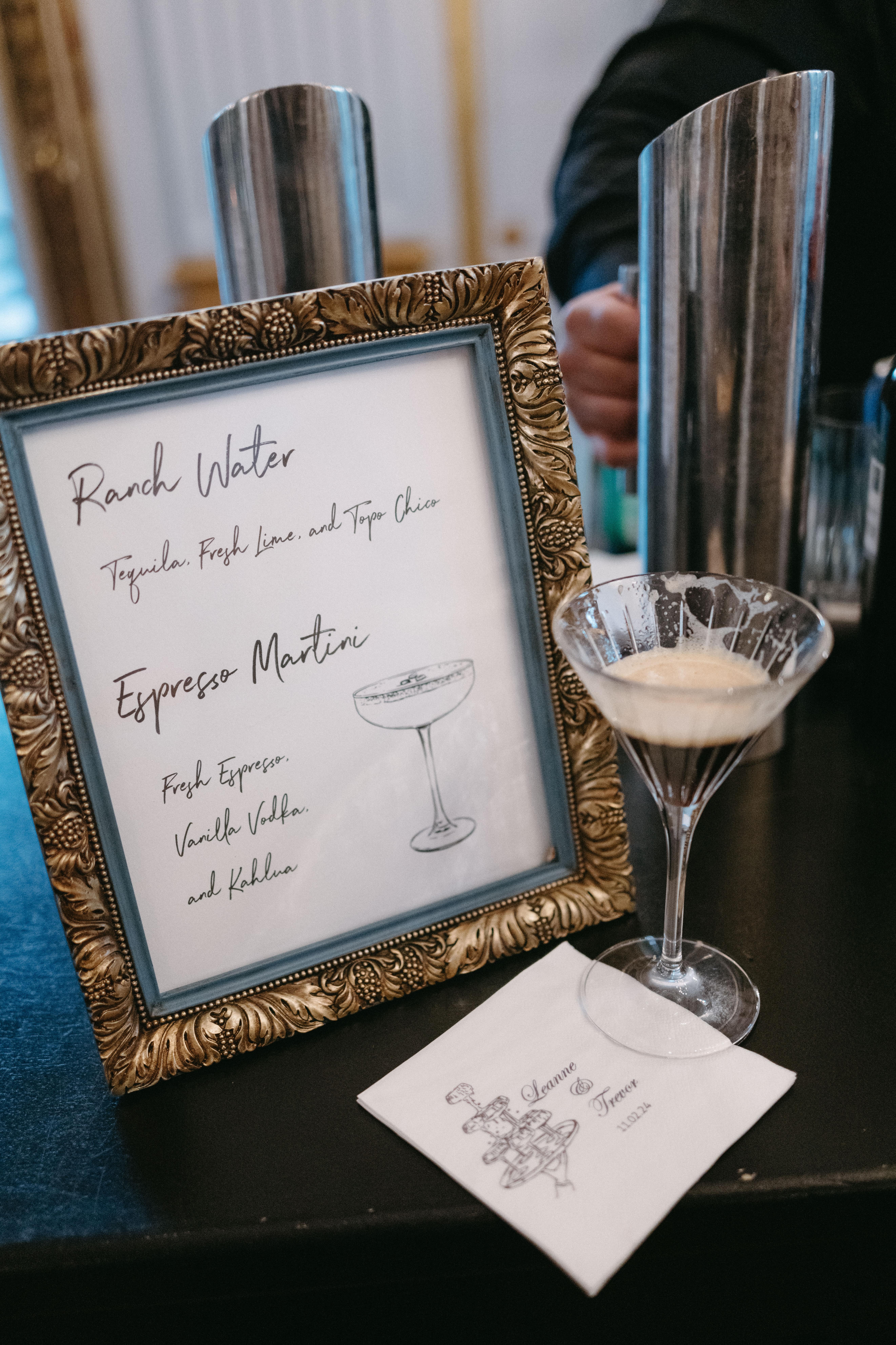 Cocktail hour sign featuring an illustration of an espresso martini