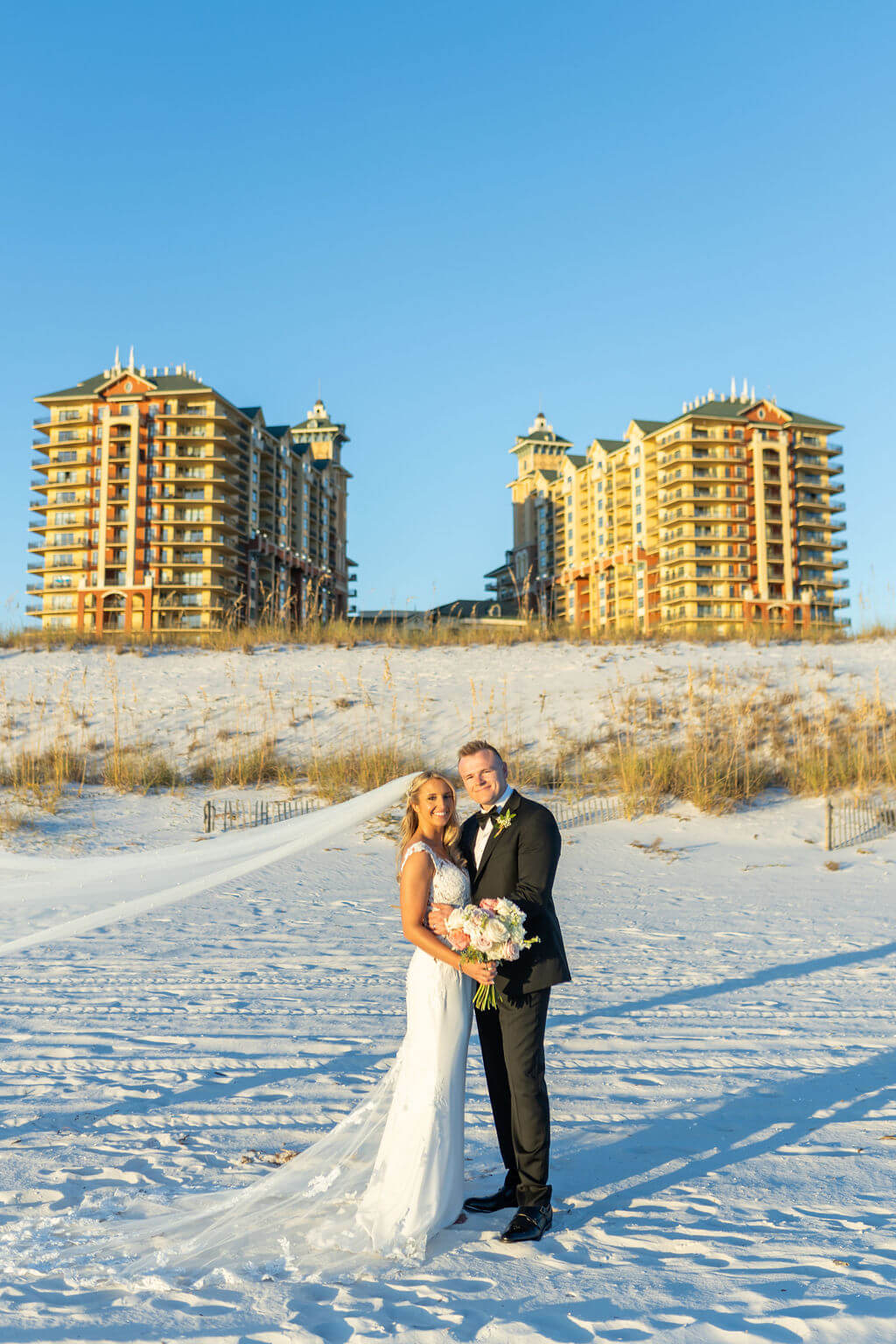 Bride and groom in Destin, Florida for their Florida destination wedding at the Emerald Grande