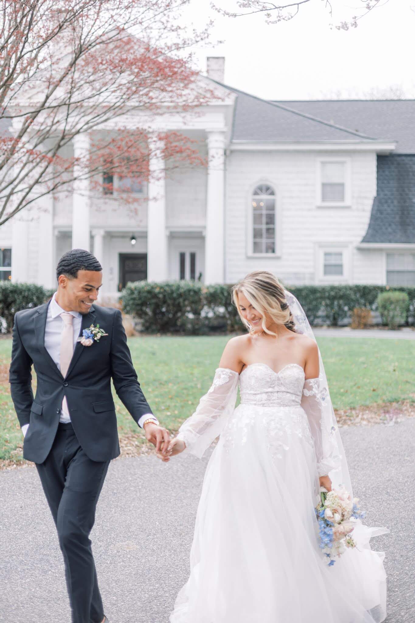 Bride and groom at Overhills Mansion