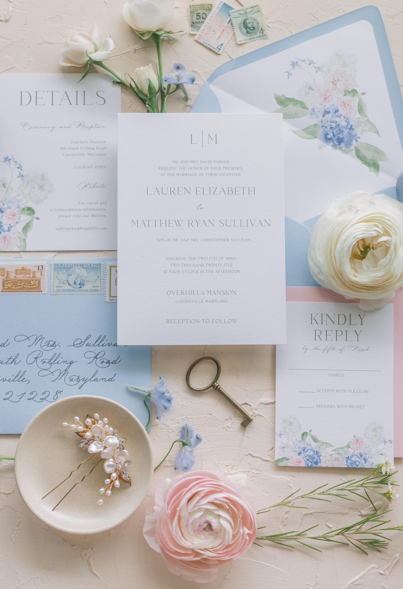 Romantic spring pastel wedding invitation suite