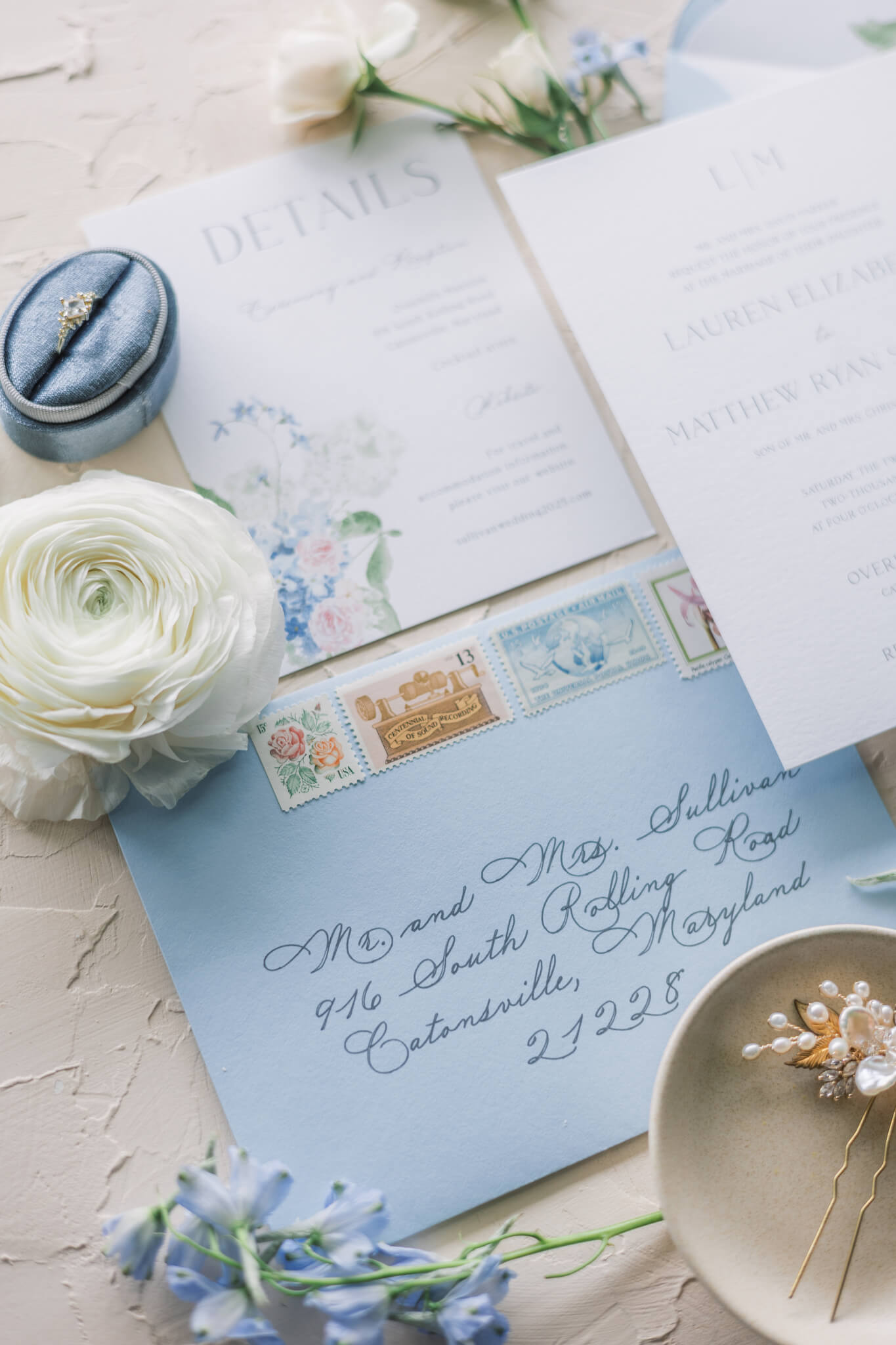 Wedding invitation suite envelope with calligraphy