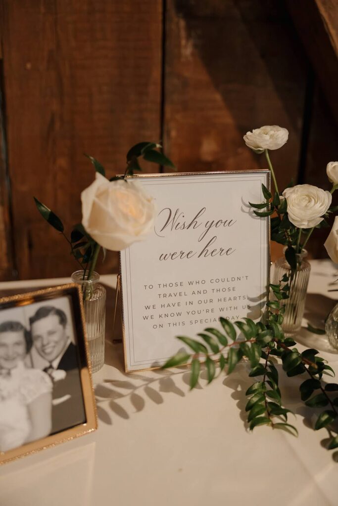 Elegant remembrance sign in a gold frame 