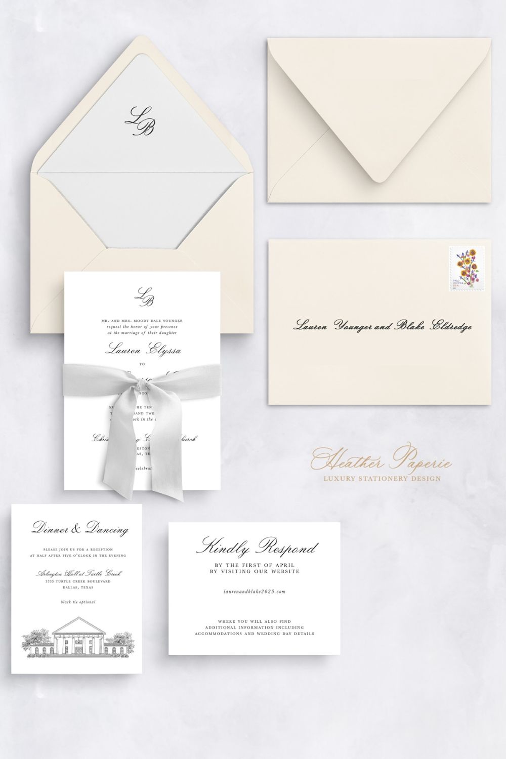 Final proof of classic letterpress wedding invitation suite