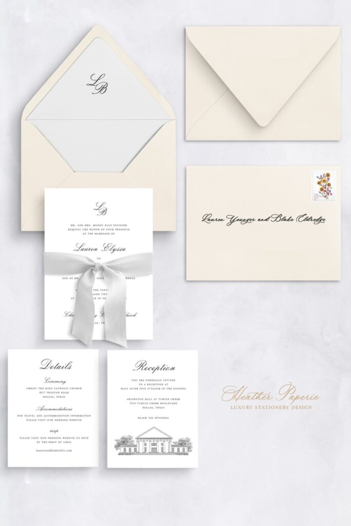 First proof of classic letterpress wedding invitation suite