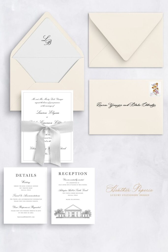 Second proof of classic letterpress wedding invitation suite