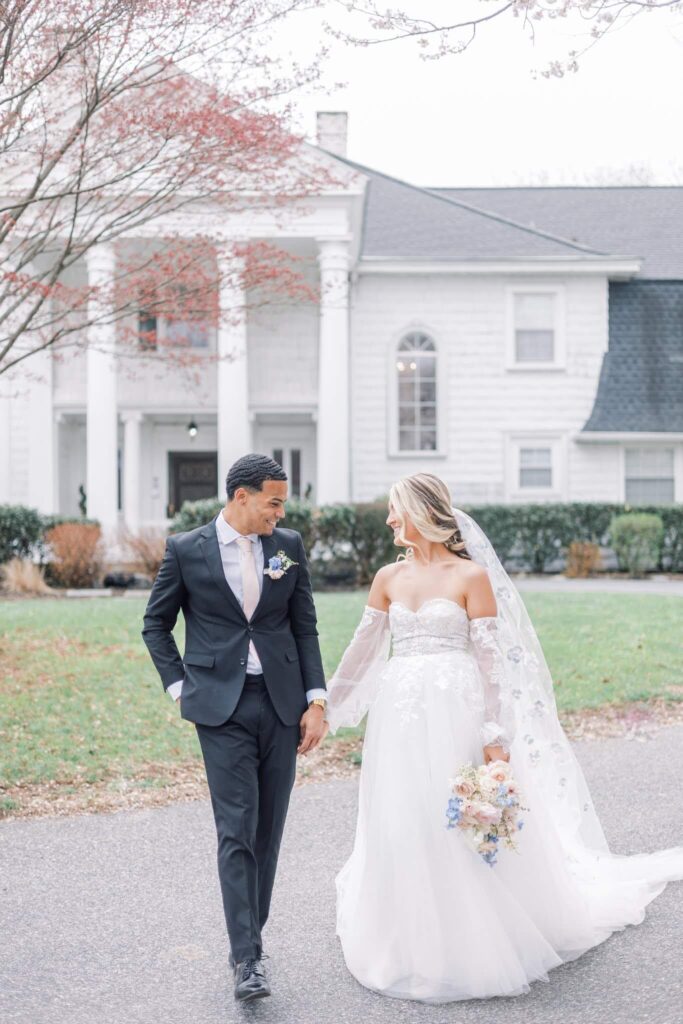 Bride and groom at Overhills mansion
