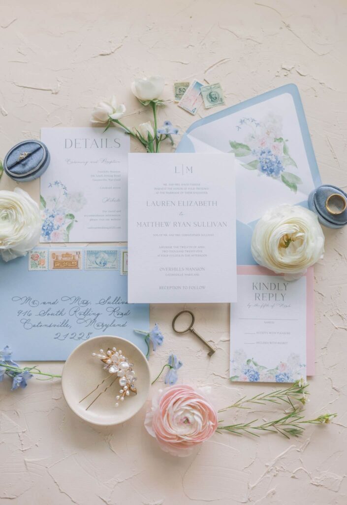 Elegant floral wedding invitation suite