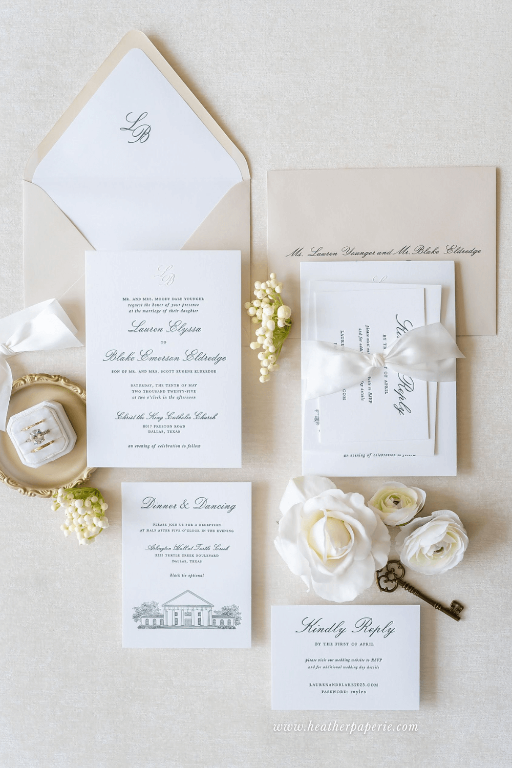 Classic and elegant letterpress wedding invitation suite