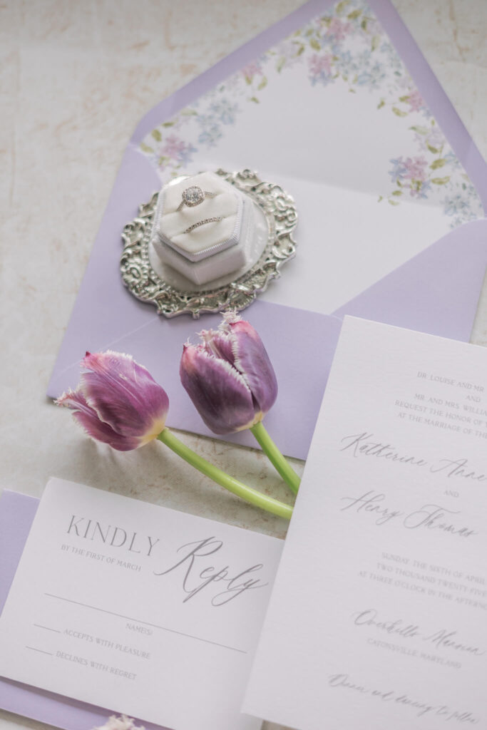 Romantic lilac wedding invitation response card