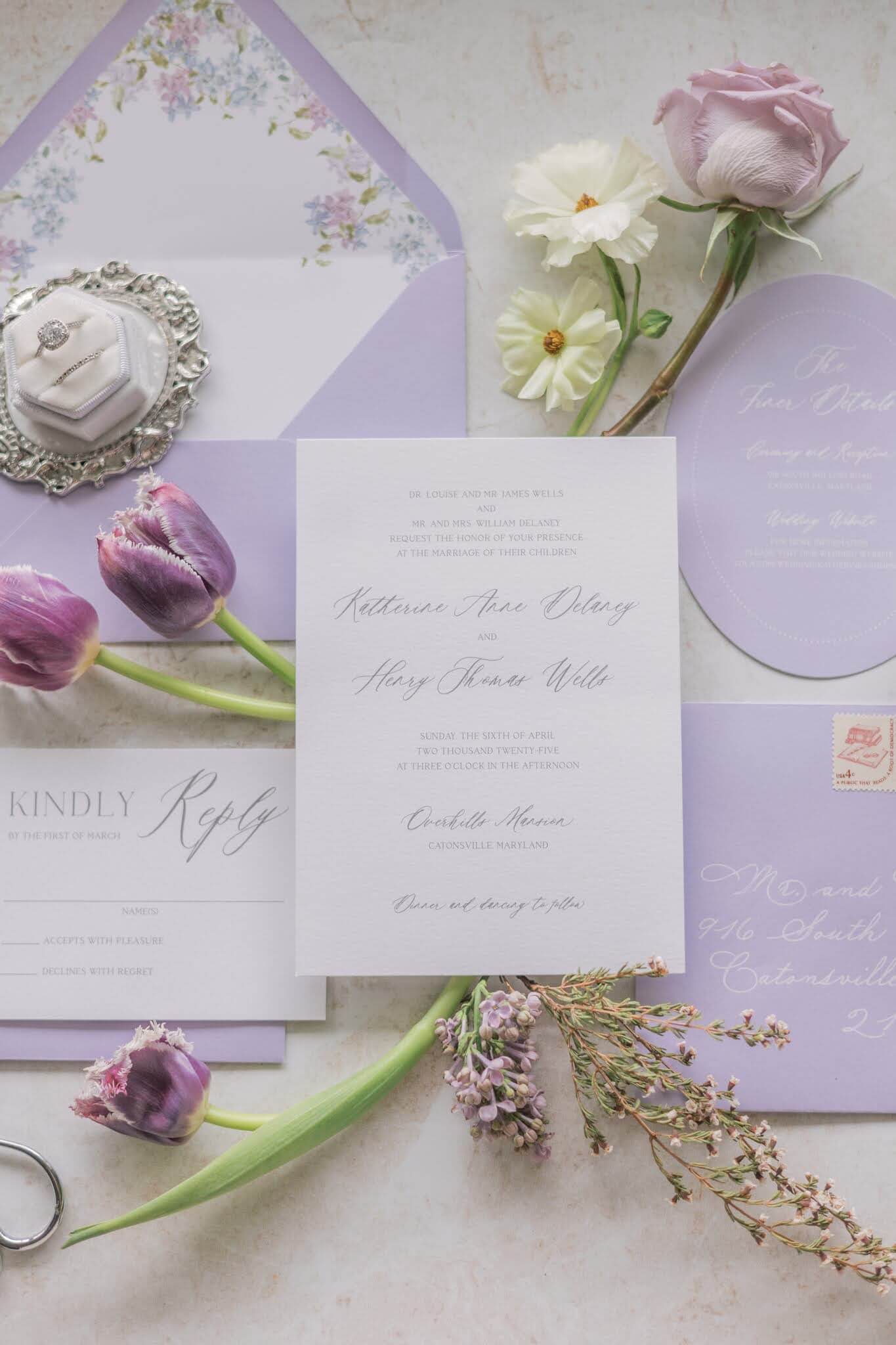 Romantic lilac wedding invitation suite