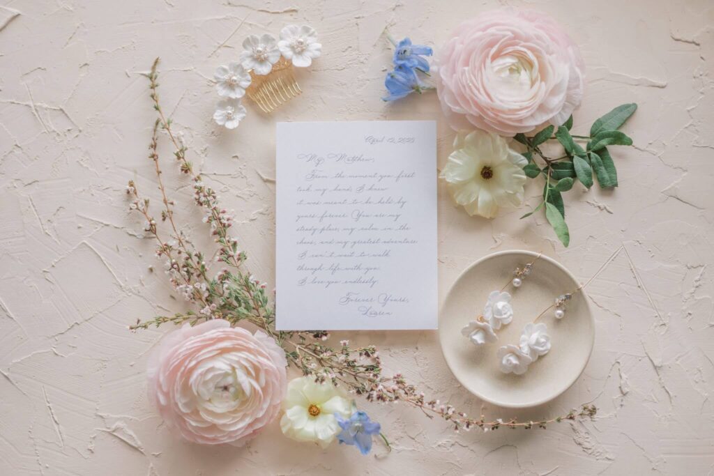 Romantic love letter from bride to groom on wedding day