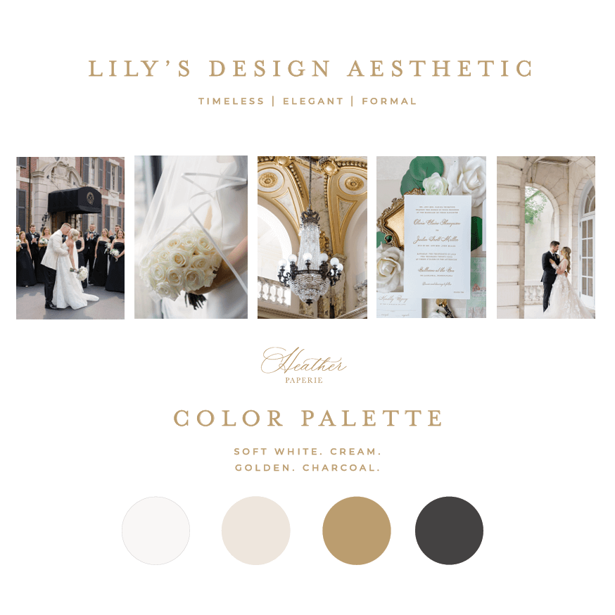 Timeless and elegant formal wedding invitation mood board