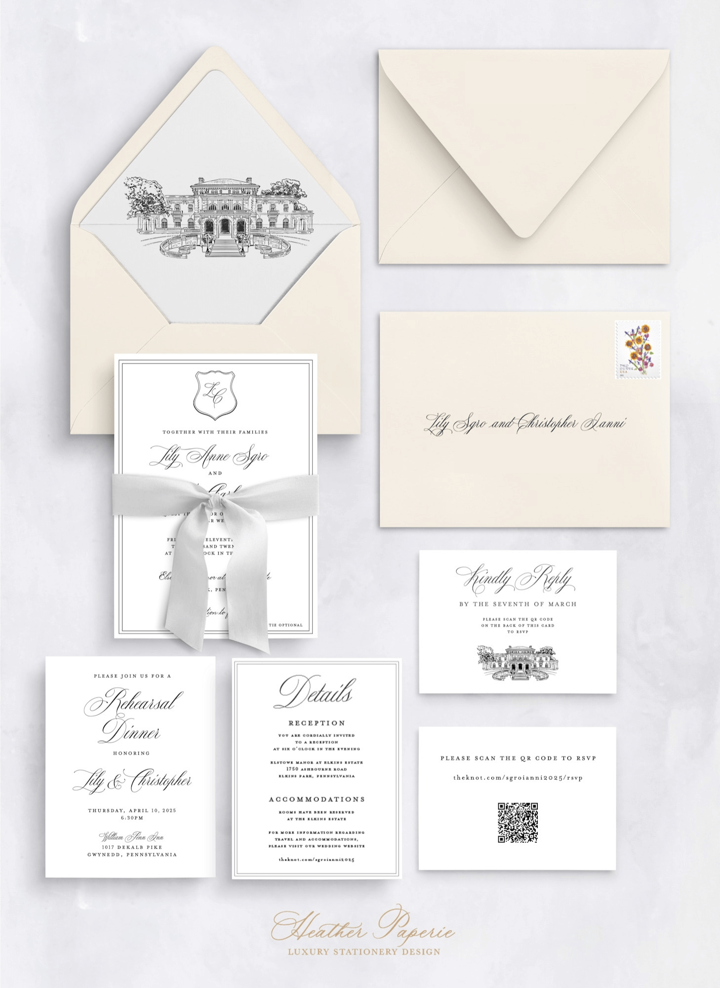 Timeless Elkins Estate wedding invitation suite final proof
