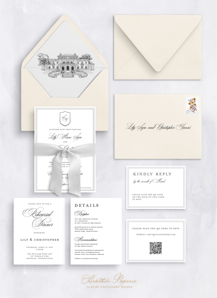 Timeless Elkins Estate wedding invitation suite design option 2