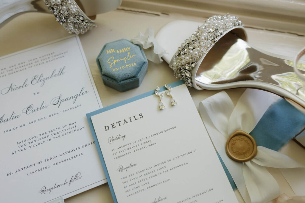 Elegant black and white details card and wedding invitation