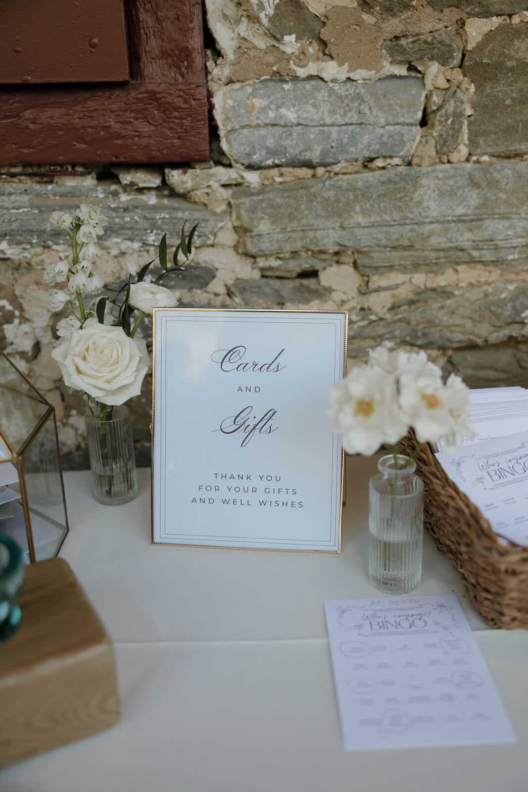 Elegant cards and gifts sign in a gold photo frame