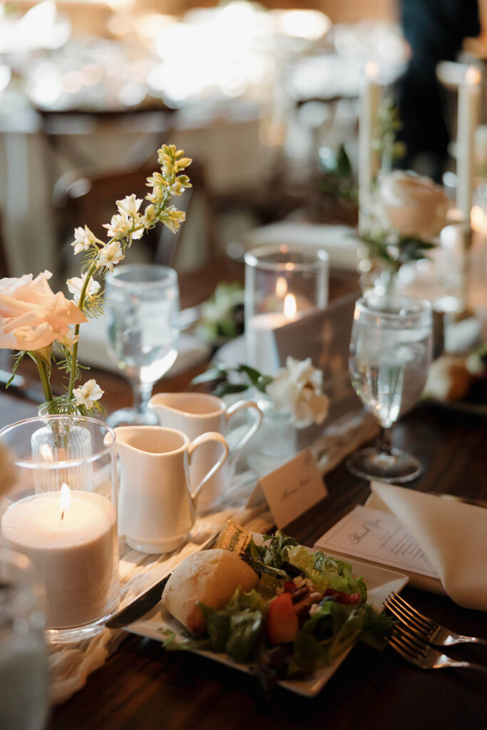 Elegant and romantic tablescape at The Farm at Eagles Ridge