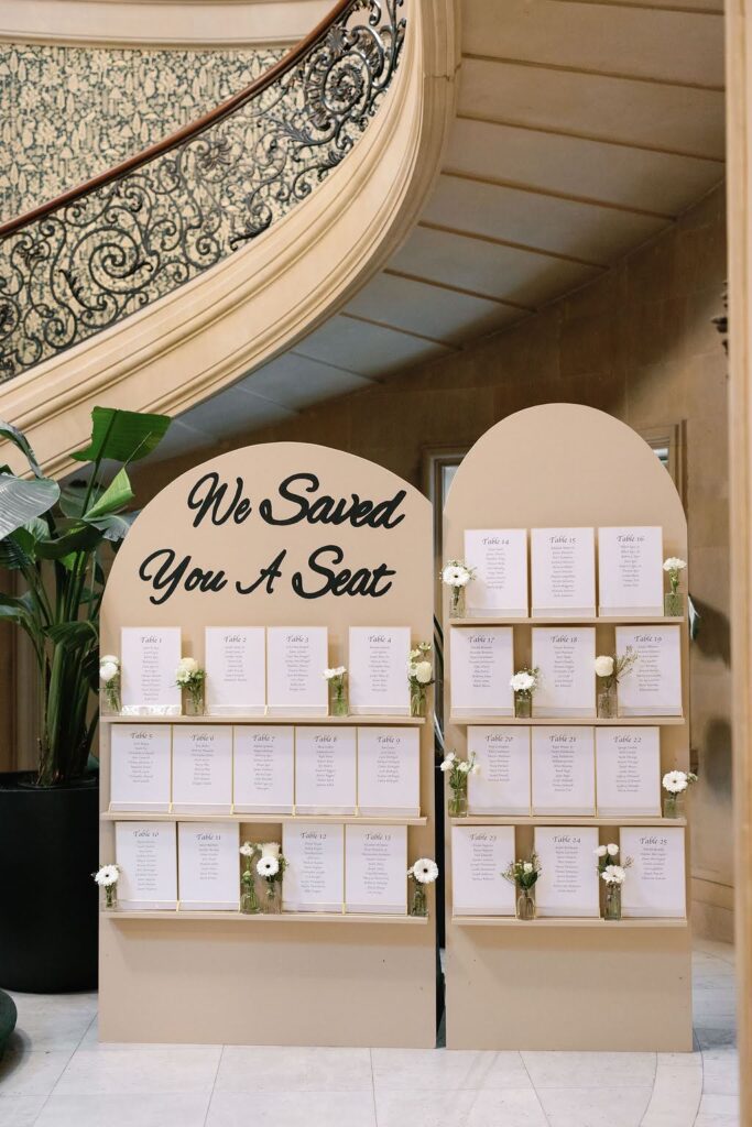 Seating chart display featuring the words "we saved you a seat"