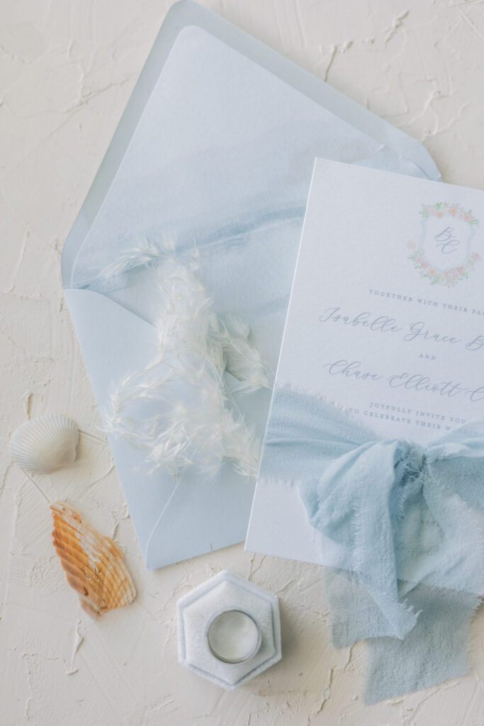 Coastal inspired wedding invitation envelope liner