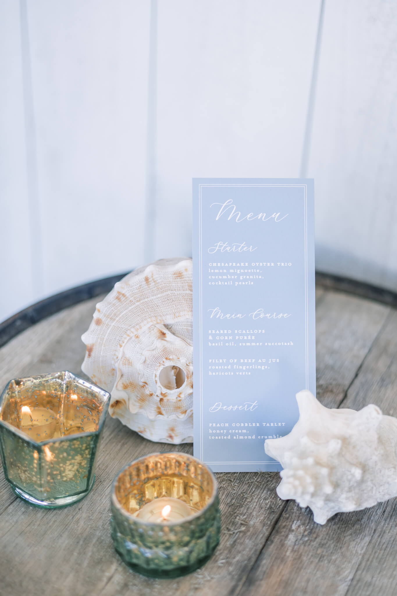 Light blue classic wedding menu card