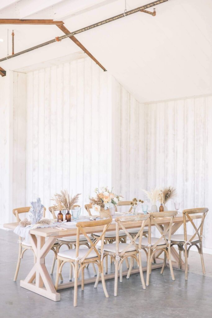 Coastal chic al fresco wedding reception table