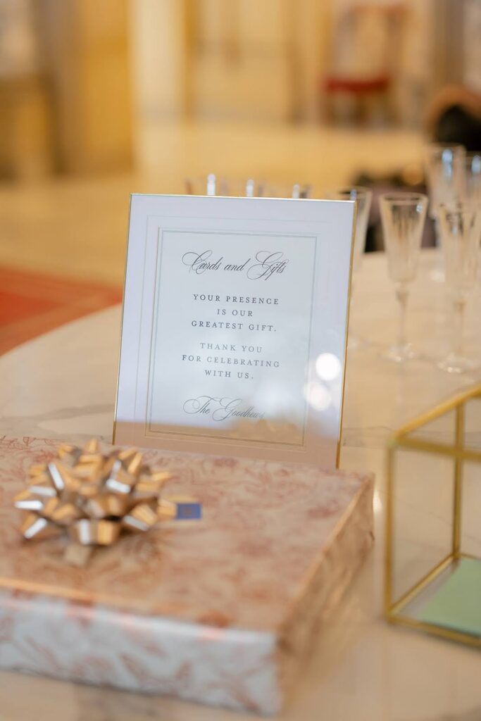 Cards and gifts sign directing wedding guests