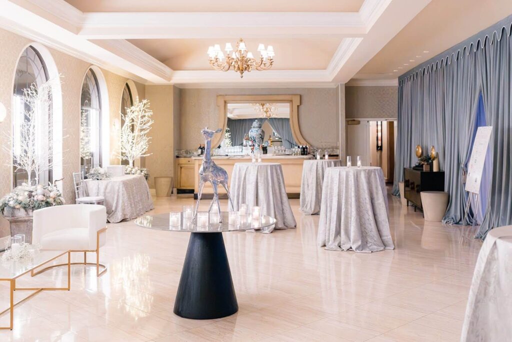 Elegant winter themed cocktail hour at Rosewood Mansion on Turtle Creek