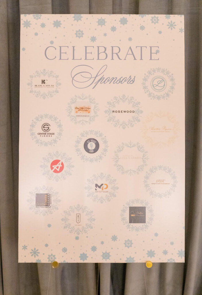 Sign listing the sponsors for the AACWP holiday party, Celebrate
