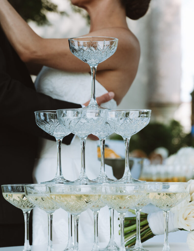 Champagne tower in crystal glass