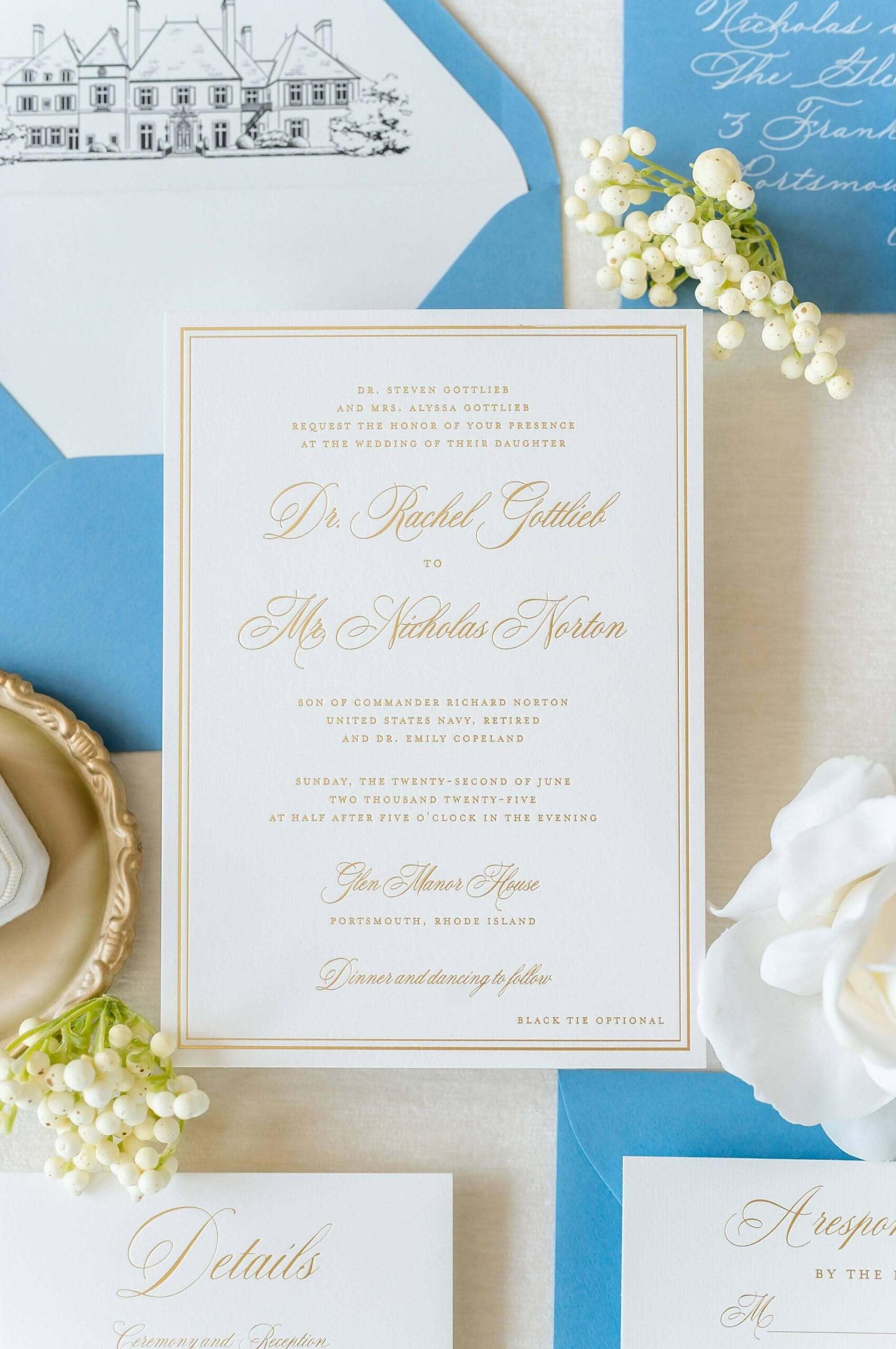 Elegant and classic gold foil press invitation card