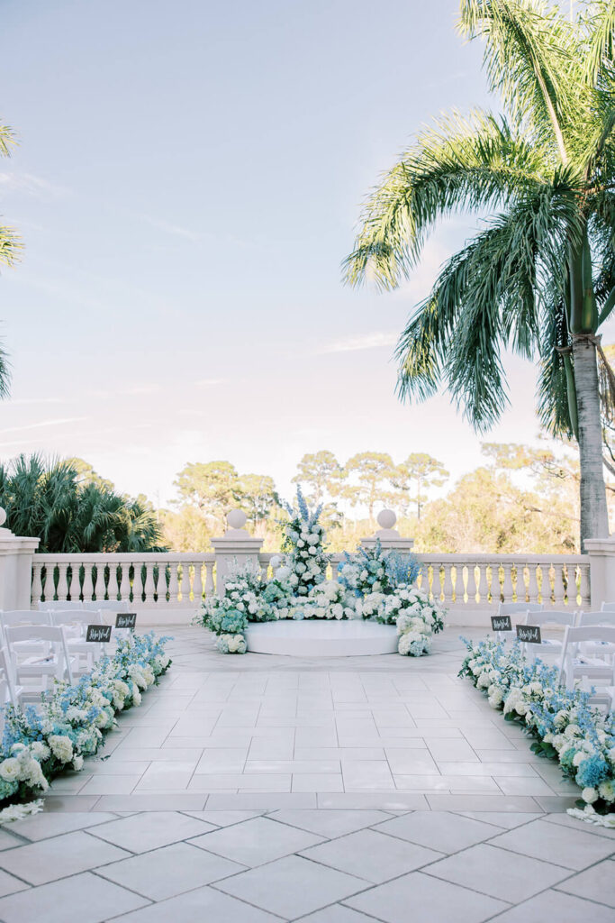 Wedding ceremony setup on a balcony at Crane Club at Tesoro