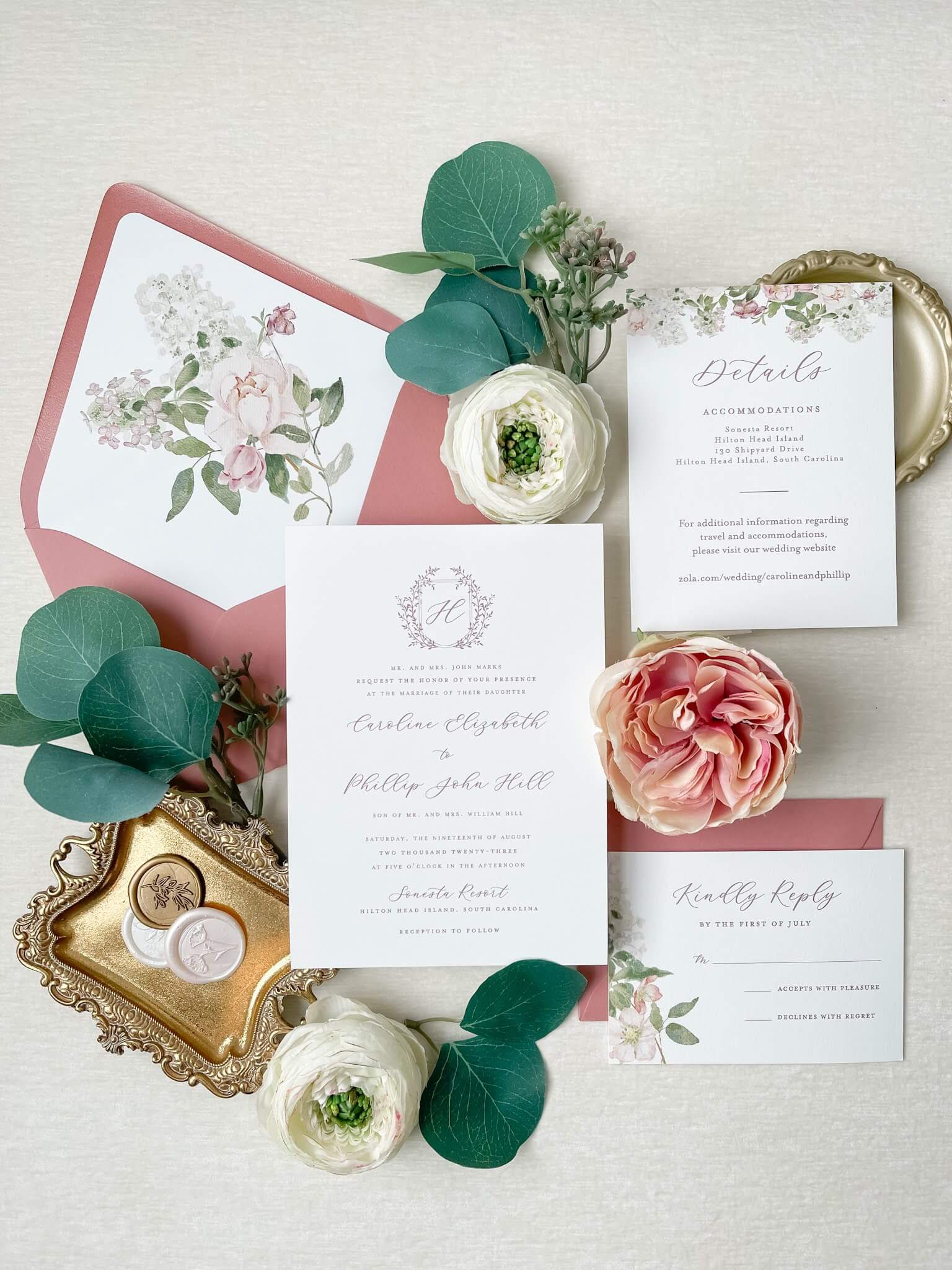 Romantic semi-custom invitations: The Caroline Suite