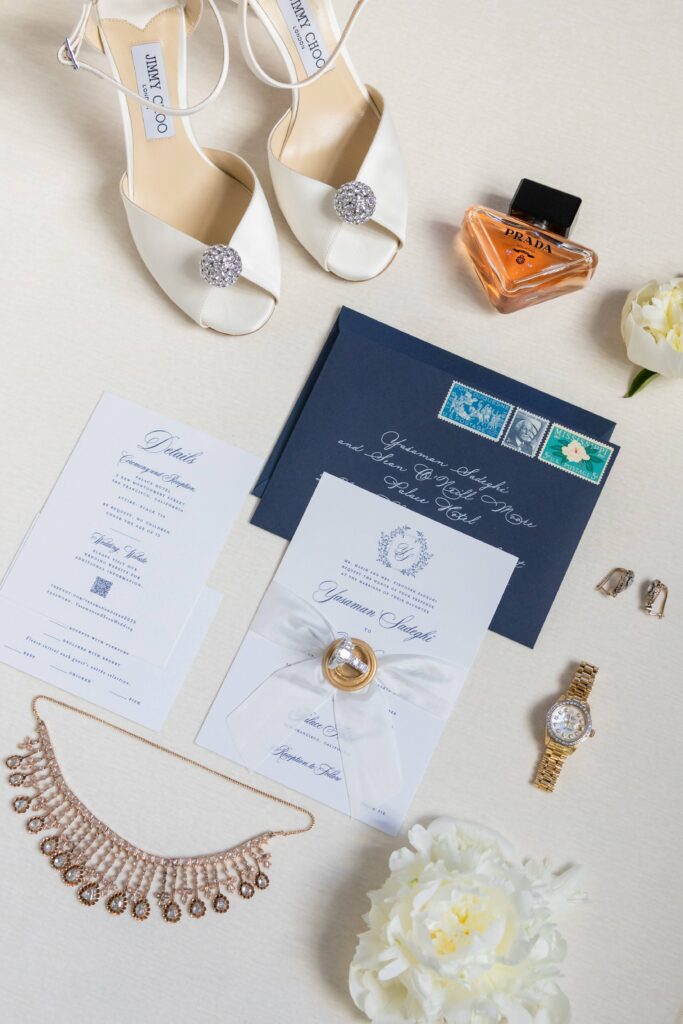 Elegant and formal navy wedding invitation suite