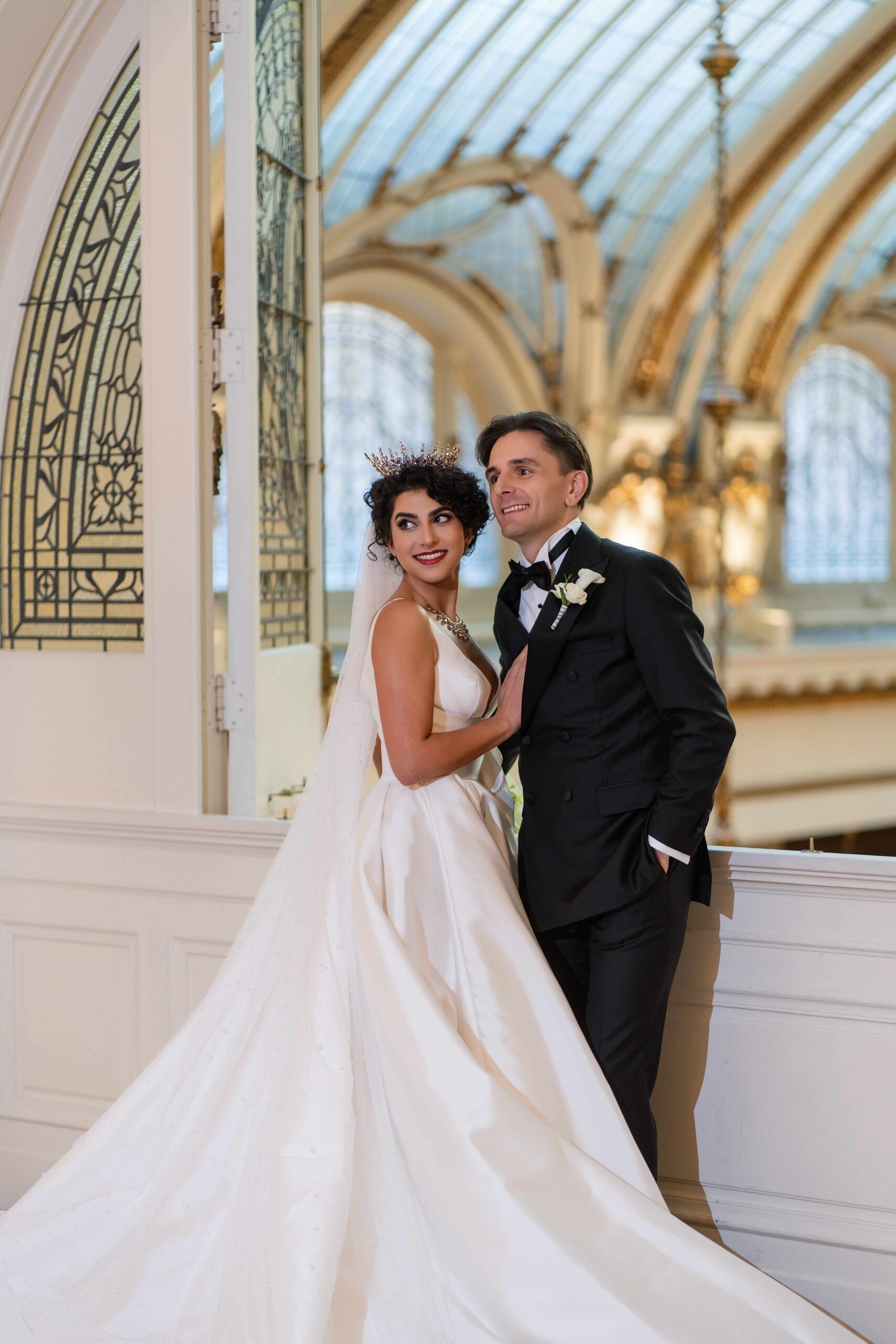 Portrait of bride and groom at their Palace Hotel wedding in San Francisco