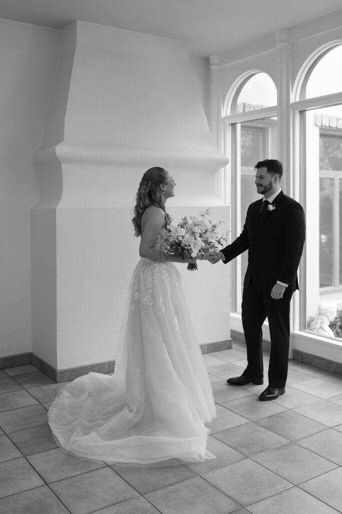 Groom gets the first look at his bride