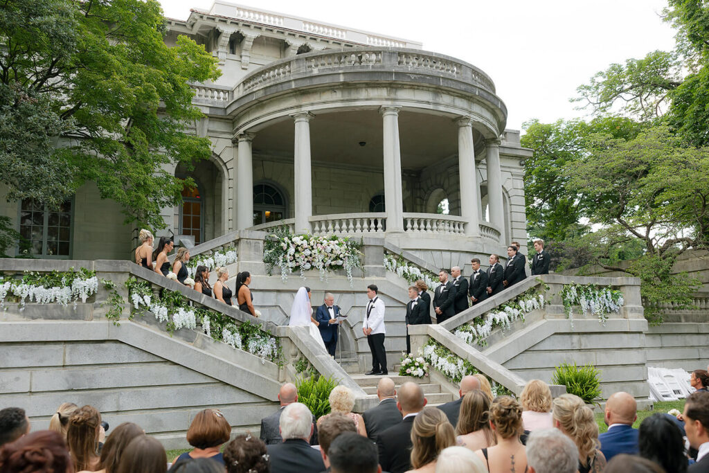 Outdoor wedding ceremony at Elstowe Manor at Elkins Estate
