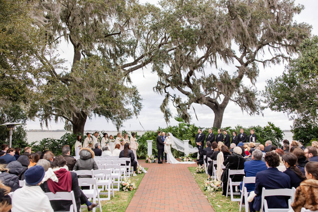 Outdoor ceremony in the wedding garden at Adams Estate 