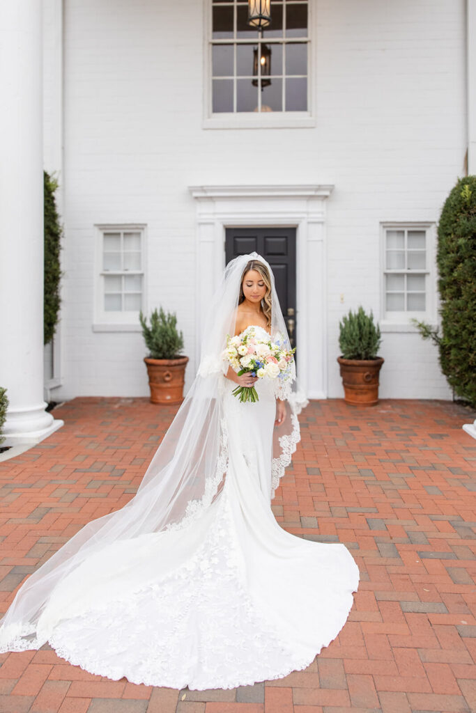 Elegant bridal portrait with long, lacy veil