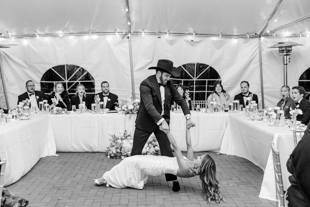 Bride and groom dancing during their choreographed first dance